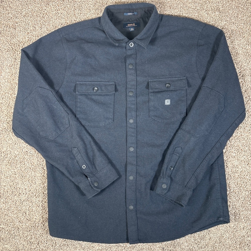 Roark Artifacts of Adventure Mens XL Black Wool Blend Flannel Snap Front Shirt